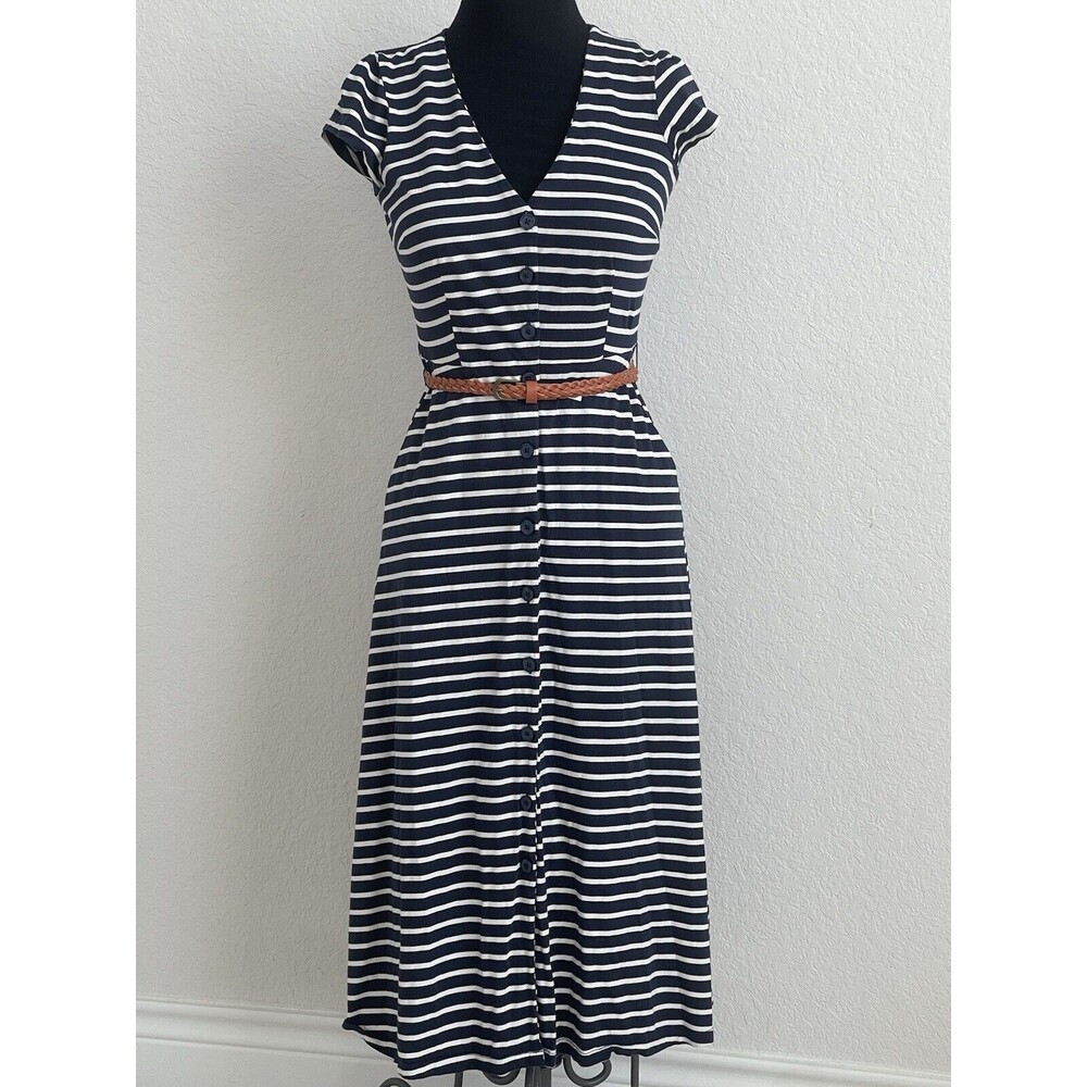 Striped Black and White Dress with Belt